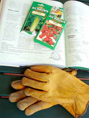 gardening books and gloves